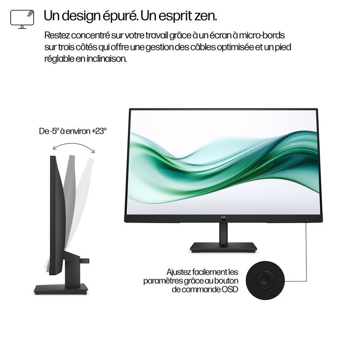 HP 324pv - Moniteur 23.8 pouces / 60.5 cm FHD, Écran PC 100 Hz, HP Eye Ease, Bords Fins, Noir
