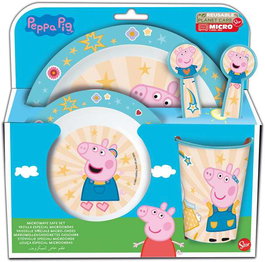 Stor - Set d'assiette, bol, verre, cuillère et fourchette Peppa Core pour bébé - Va au micro-ondes - Produit en espagnol