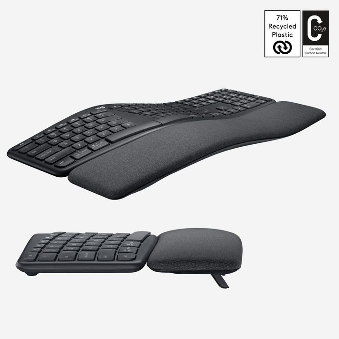 Logitech ERGO K860 - Clavier ergonomique sans fil 2.4 GHz/Bluetooth 5.0 avec repose-poignets en mousse mémoire de forme - Disposition US International Logitech ERGO K860 - Clavier ergonomique sans fil 2.4 GHz/Bluetooth 5.0 avec repose-poignets en mousse mémoire de forme - Disposition US International