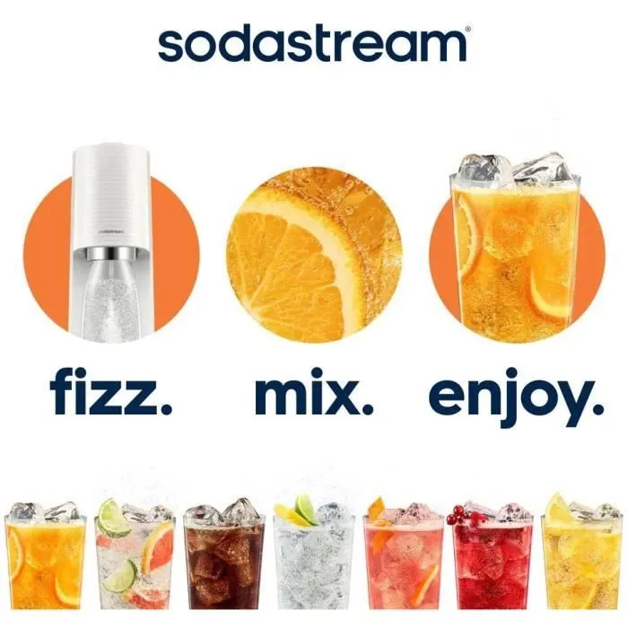 Sodastream - Machine à soda et eau pétillante Terra Blanche - 2 bouteilles lave-vaisselle - 1 recharge de gaz 60L offerte