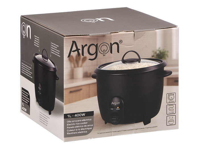 ARGON Olla Arrocera Électrique Noir Mat 1,8L 700W 32x26,5x28 cm Métal Plastique Verre (Set de 4) ARGON Olla Arrocera Électrique Noir Mat 1,8L 700W 32x26,5x28 cm Métal Plastique Verre (Set de 4)