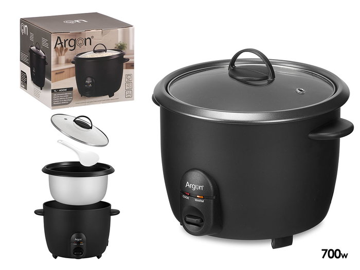 ARGON Olla Arrocera Électrique Noir Mat 1,8L 700W 32x26,5x28 cm Métal Plastique Verre (Set de 4) ARGON Olla Arrocera Électrique Noir Mat 1,8L 700W 32x26,5x28 cm Métal Plastique Verre (Set de 4)