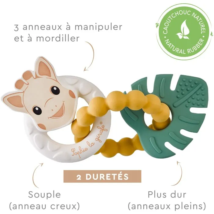 Sophie La Girafe - Tropic'Anneaux - Anneaux de dentition pour bébé - 3 anneaux aux textures variées - Caoutchouc naturel - Soulagement des gencives