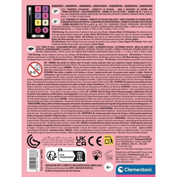 Clementoni - Palette de maquillage Crazy Chic pour filles à partir de 3 ans - Fards à paupières et gloss avec applicateurs - Design tendance et professionnel Clementoni - Palette de maquillage Crazy Chic pour filles à partir de 3 ans - Fards à paupières et gloss avec applicateurs - Design tendance et professionnel