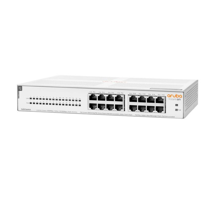 Hewlett Packard Enterprise Commutateur réseau Aruba Instant On 1430 16G - 16 ports Gigabit Ethernet, PoE+ 124W, sans gestion - Pour PME et télécom