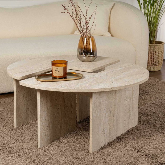 BigBuy Home Table basse MOIRA Ronde Effet marbre travertin BigBuy Home Table basse MOIRA Ronde Effet marbre travertin