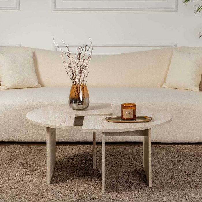 BigBuy Home Table basse MOIRA Ronde Effet marbre travertin BigBuy Home Table basse MOIRA Ronde Effet marbre travertin