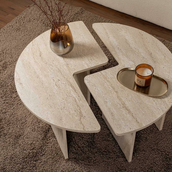 BigBuy Home Table basse MOIRA Ronde Effet marbre travertin BigBuy Home Table basse MOIRA Ronde Effet marbre travertin