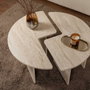 BigBuy Home Table basse MOIRA Ronde Effet marbre travertin