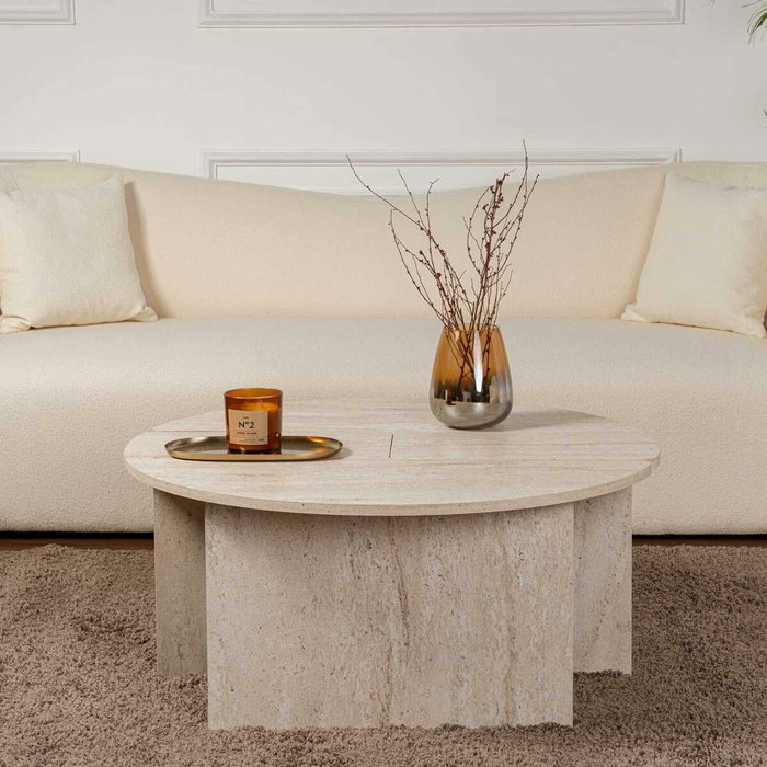 BigBuy Home Table basse MOIRA Ronde Effet marbre travertin BigBuy Home Table basse MOIRA Ronde Effet marbre travertin