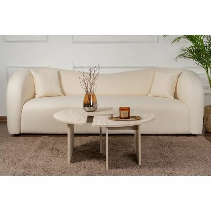 BigBuy Home Table basse MOIRA Ronde Effet marbre travertin BigBuy Home Table basse MOIRA Ronde Effet marbre travertin