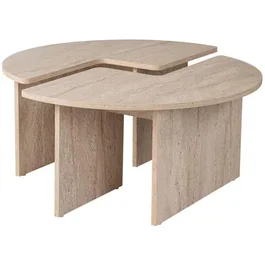 MOIRA Table basse ronde effet marbre travertin, plateau mélaminé, 90 x 90 x 41 cm, design moderne et épuré pour salon