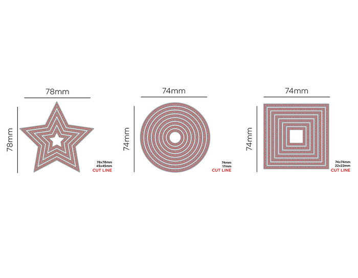 Misskuty Set de 19 emporte-pièces fins ZAG - Étoiles, Cercles, Carrés