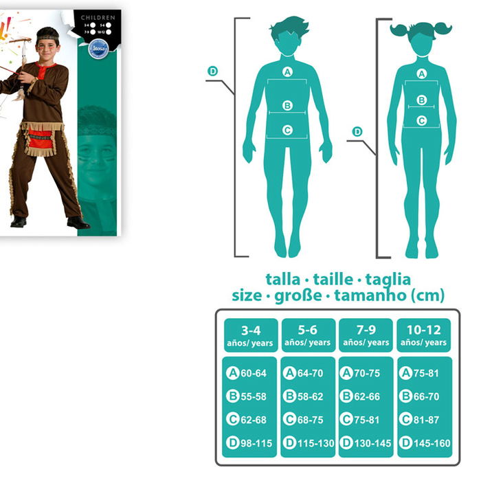 Costume d'Indien Rouge pour Enfant Garçon 10-12 Ans avec Camisette, Pantalon et Bandeau - Carnaval, Far West