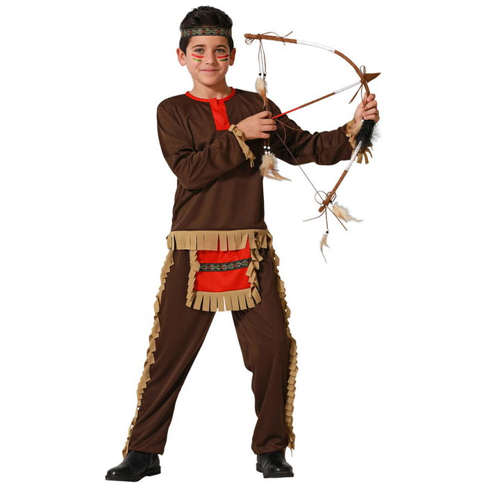 Costume d'Indien Rouge pour Enfant Garçon 10-12 Ans avec Camisette, Pantalon et Bandeau - Carnaval, Far West