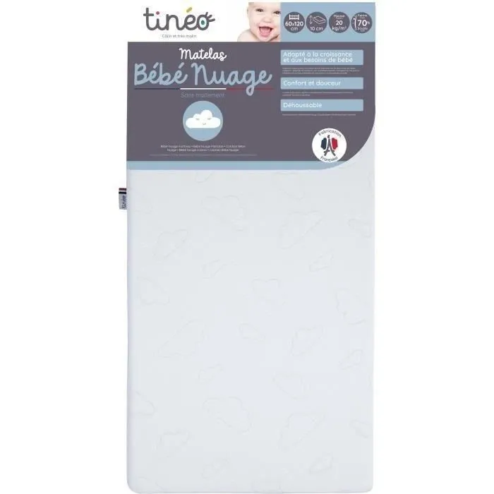 Tineo Matelas NUAGE 60x120x10 cm Housse Désenfundable Tineo Matelas NUAGE 60x120x10 cm Housse Désenfundable
