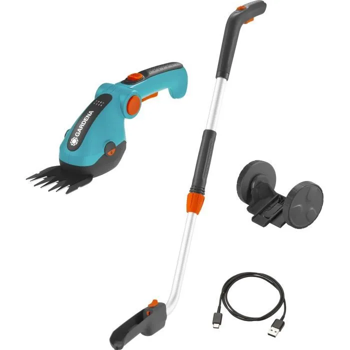 Gardena Kit cisaille à gazon électrique ComfortCut Li 9889-20 avec manche télescopique, roues, batterie 3.6V 3.0Ah et câble USB-C Gardena Kit cisaille à gazon électrique ComfortCut Li 9889-20 avec manche télescopique, roues, batterie 3.6V 3.0Ah et câble USB-C