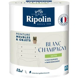 Ripolin - Peinture Meubles & Objets Blanc Champagny Satinée 1L, pour Bois, Mélaminé, Stratifié, Intérieur/Extérieur