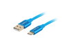 Lanberg Câble USB 2.0 Type C vers USB-A Mâle 1m - Charge Rapide 3.0, Gaine Tissu, Connecteurs Dorés, Bleu