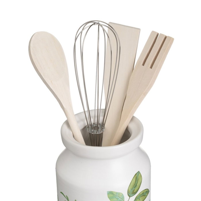 BigBuy Home Pot pour ustensiles de cuisine GREENS Bois Métal Grès