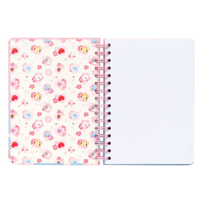 ERIK - Carnet A5 à reliure Wire-O 90 pages thème Sakura BT21, couverture rigide avec élastique et pochette intérieure