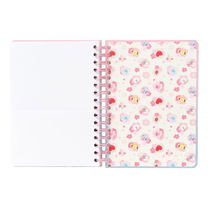 ERIK - Carnet A5 à reliure Wire-O 90 pages thème Sakura BT21, couverture rigide avec élastique et pochette intérieure