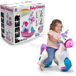 FEBER Trotteur 2-en-1 Licorne Baby Unicorn avec sons et lumières, porteur évolutif pour apprendre à marcher dès 12 mois