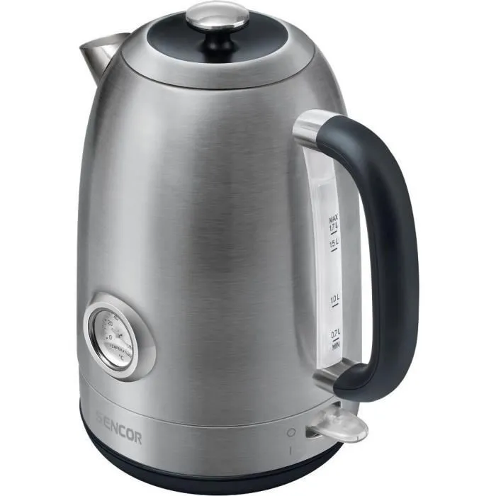 Sencor SWK1799SS Bouilloire Électrique 1,7 L 2200W Inox avec Thermomètre à Aiguille, Sélecteur de Température et Filtre Anti-Calcaire