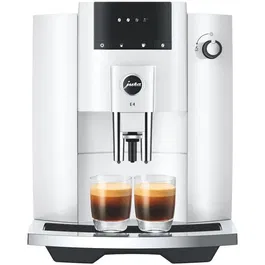 JURA Machine à café Expresso avec broyeur E4 Piano - Blanc brillant - 1450 W - Réservoir 280 g de grains et 1,9 L d'eau - Préparation de 5 spécialités