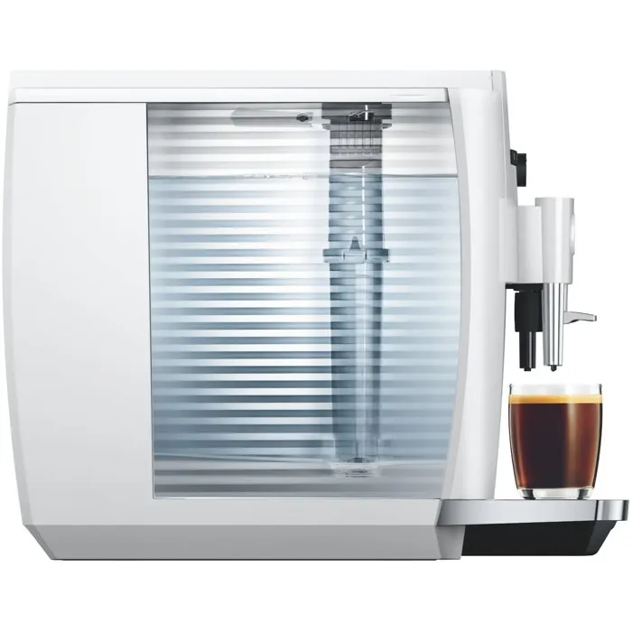 JURA Machine à café Expresso avec broyeur E4 Piano - Blanc brillant - 1450 W - Réservoir 280 g de grains et 1,9 L d'eau - Préparation de 5 spécialités