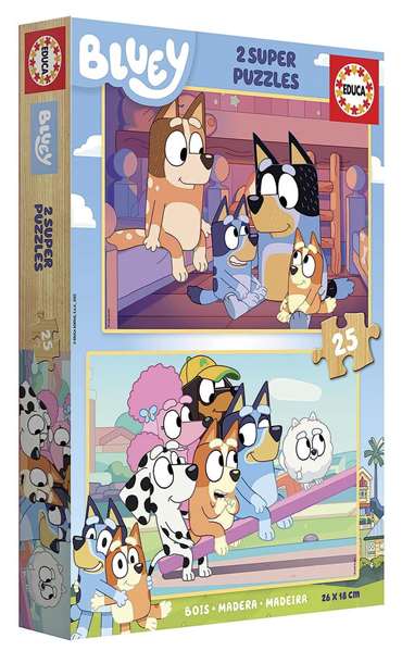 Educa Puzzle Bois Bluey 2 x 25 pièces - Âge recommandé 3 à 6 ans - Langue espagnol, anglais Educa Puzzle Bois Bluey 2 x 25 pièces - Âge recommandé 3 à 6 ans - Langue espagnol, anglais