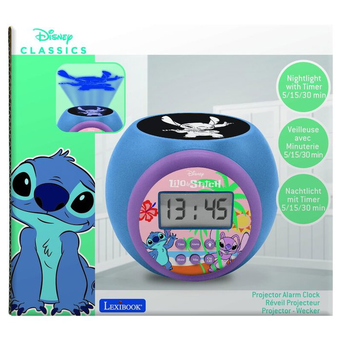 Lexibook - Réveil Projecteur Stitch avec Temporisateur - Figurine - Horloge pour Enfant - Plastique/Métal - 3 piles AAA