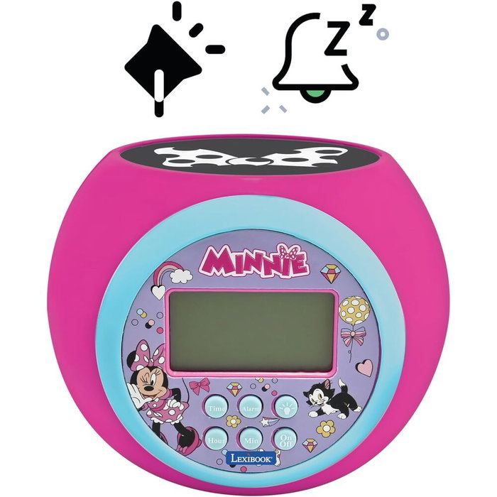 LEXIBOOK Réveil Projecteur Minnie Disney avec Répétition, Alarme, Lumière Nocturne et Affichage LCD à Piles