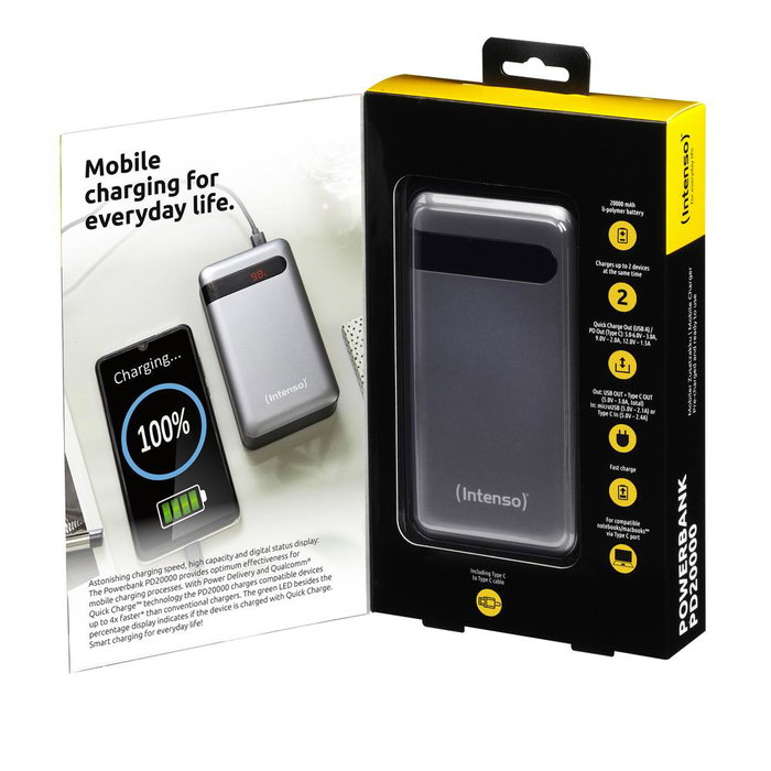 Intenso PD20000 Powerbank 20000 mAh Power Delivery USB-C QC Noir Antracite Intenso PD20000 Powerbank 20000 mAh Power Delivery USB-C QC Noir Antracite