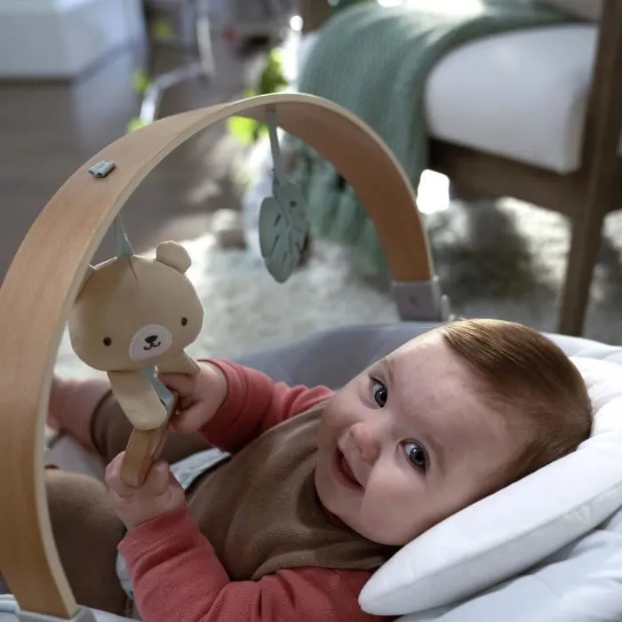 INGENUITY Transat bébé Nate l'Ourson avec arche d'éveil en bois et jouets détachables, cale-tête amovible