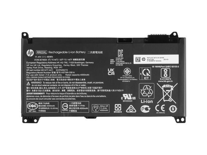 HP RR03048XL-PR Batterie Li-Ion 4 cellules 4210mAh 48Wh HP RR03048XL-PR Batterie Li-Ion 4 cellules 4210mAh 48Wh