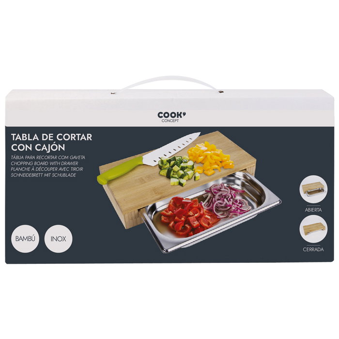 Cook Concept Planche à découper en bambou avec tiroir en acier inoxydable