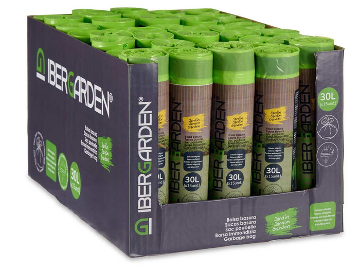Ibergarden Sacs Poubelle Autocollants Parfumés 30L 15 Pièces Vert Polyéthylène 55x55 cm (Set de 24)