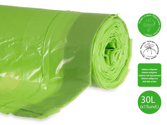 Ibergarden Sacs Poubelle Autocollants Parfumés 30L 15 Pièces Vert Polyéthylène 55x55 cm (Set de 24)
