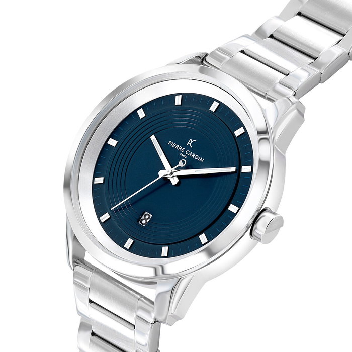 Pierre Cardin CCP.5025 - Montre analogique pour homme en acier gris et cadran bleu