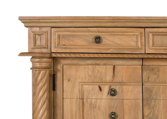 GINER Y COLOMER Buffet 4 tiroirs et 4 portes en bois de manguier massif 200 cm - Couleur Naturelle, Meuble Artisanal en Bois Récupéré