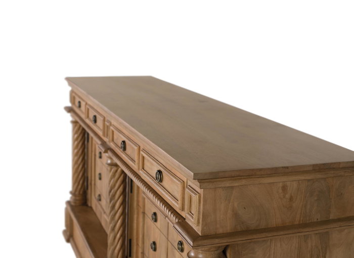 GINER Y COLOMER Buffet 4 tiroirs et 4 portes en bois de manguier massif 200 cm - Couleur Naturelle, Meuble Artisanal en Bois Récupéré