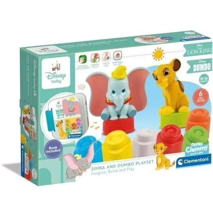 Clementoni Coffret Disney Classics Clemmy - Disney Baby - 6 Cubes Souples, 2 Personnages Disney Classic, Livre Coloré - Fabriqué en Italie