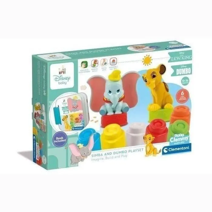 Clementoni Coffret Disney Classics Clemmy - Disney Baby - 6 Cubes Souples, 2 Personnages Disney Classic, Livre Coloré - Fabriqué en Italie