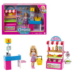 Barbie - Jeu Barbie Chelsea Puesto de comida - Figurine Chelsea 15,24 cm avec caisse enregistreuse et accessoires - Supermarché - Version multilingue