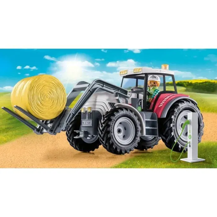 Playmobil 71305 Grand tracteur électrique avec personnage, foin et borne de recharge - Gamme Country La vie à la ferme - 31 pièces - Jouet écologique - À partir de 5 ans