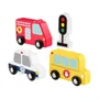 Fisher-Price JCY32 - Pack de 5 véhicules à pousser pour enfants dès 12 mois (camion de pompiers, véhicule de police, bus scolaire) en bois