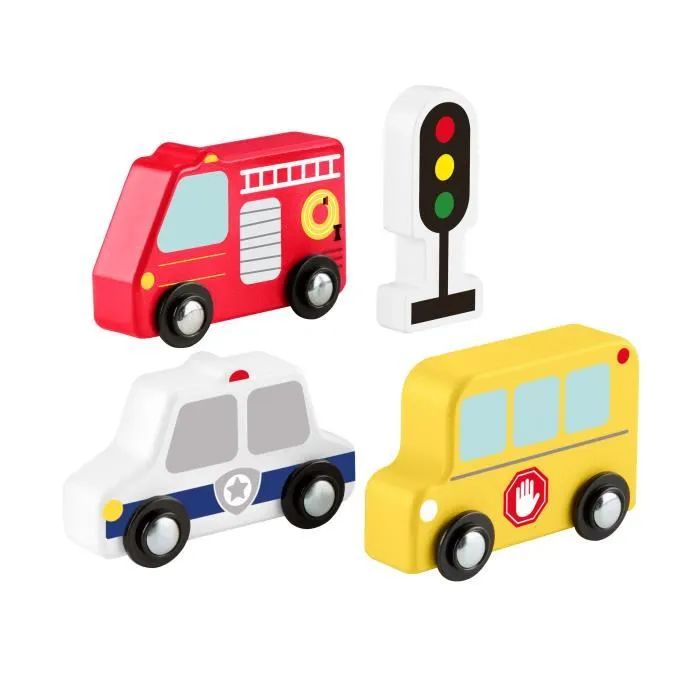 Fisher-Price JCY32 - Pack de 5 véhicules à pousser pour enfants dès 12 mois (camion de pompiers, véhicule de police, bus scolaire) en bois Fisher-Price JCY32 - Pack de 5 véhicules à pousser pour enfants dès 12 mois (camion de pompiers, véhicule de police, bus scolaire) en bois