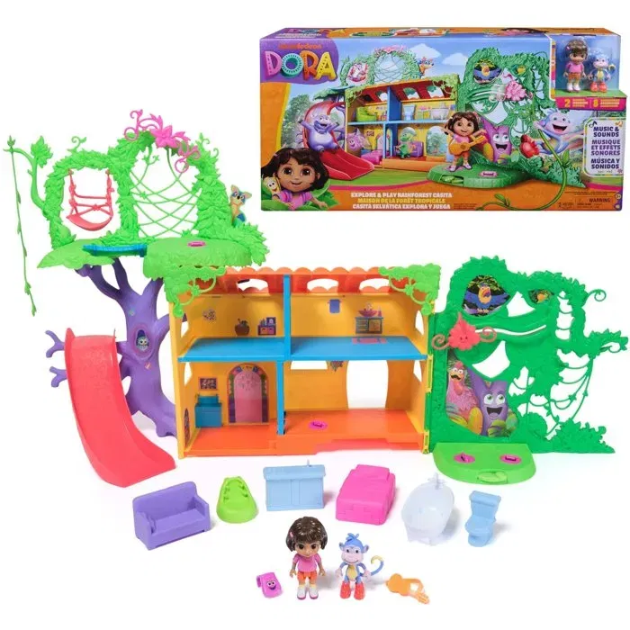 Spinmaster Dora l'Exploratrice - Maison Interactive de la Forêt Tropicale avec Figurines, 8 Accessoires, Effets Sonores et Bilingue Français/Anglais - Jouet Enfant Dès 3 Ans Spinmaster Dora l'Exploratrice - Maison Interactive de la Forêt Tropicale avec Figurines, 8 Accessoires, Effets Sonores et Bilingue Français/Anglais - Jouet Enfant Dès 3 Ans