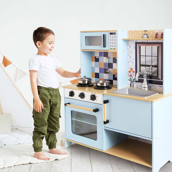DEQUBE Cuisine Enfant En Bois 2 Modules avec Éclairage et Son (72x30x84cm) - 4 Ustensiles - Langues Multilingues - À Partir de 3 Ans DEQUBE Cuisine Enfant En Bois 2 Modules avec Éclairage et Son (72x30x84cm) - 4 Ustensiles - Langues Multilingues - À Partir de 3 Ans